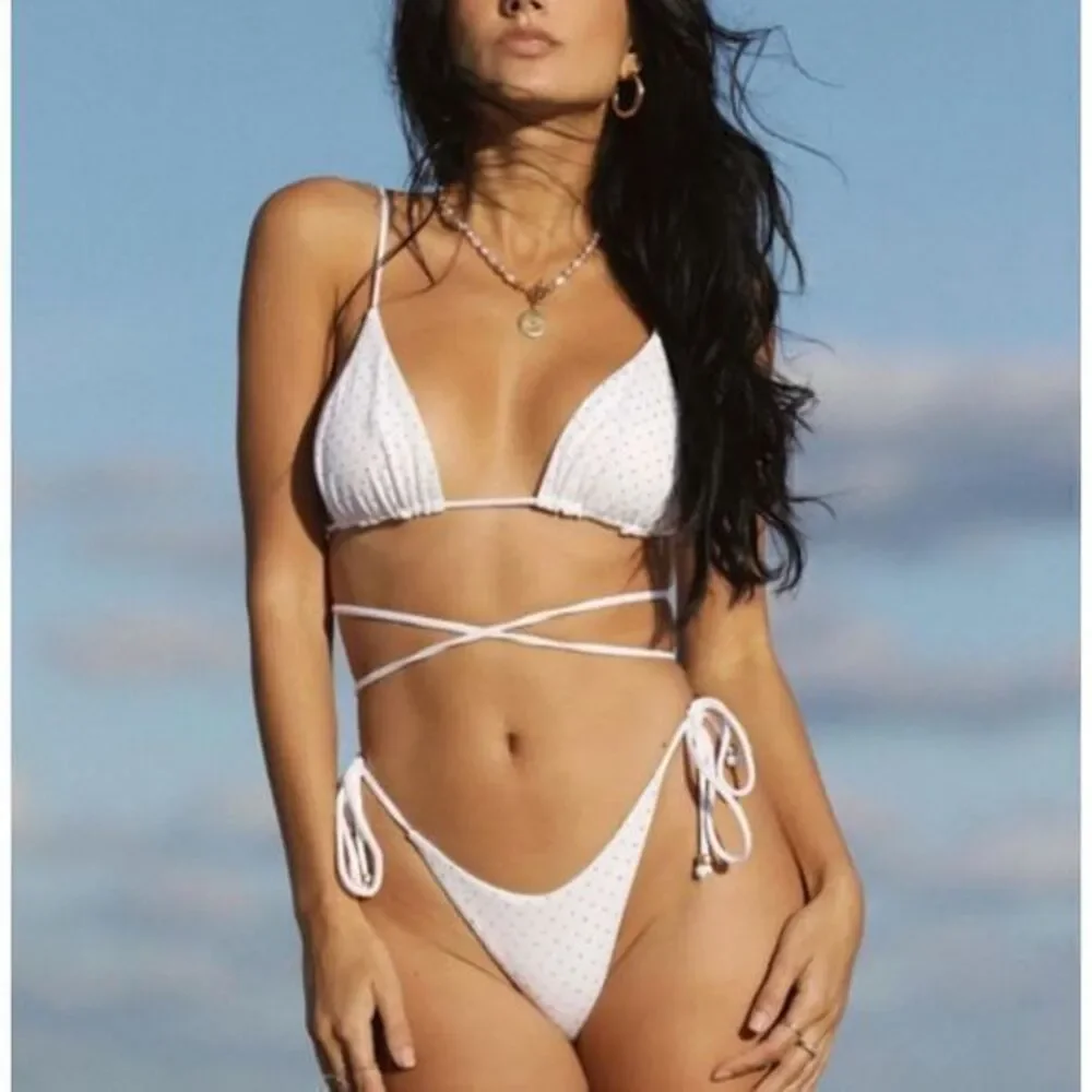 L*Space Revolve‎ Kara Bikini Wrap Top Extra Large White Gold Studded